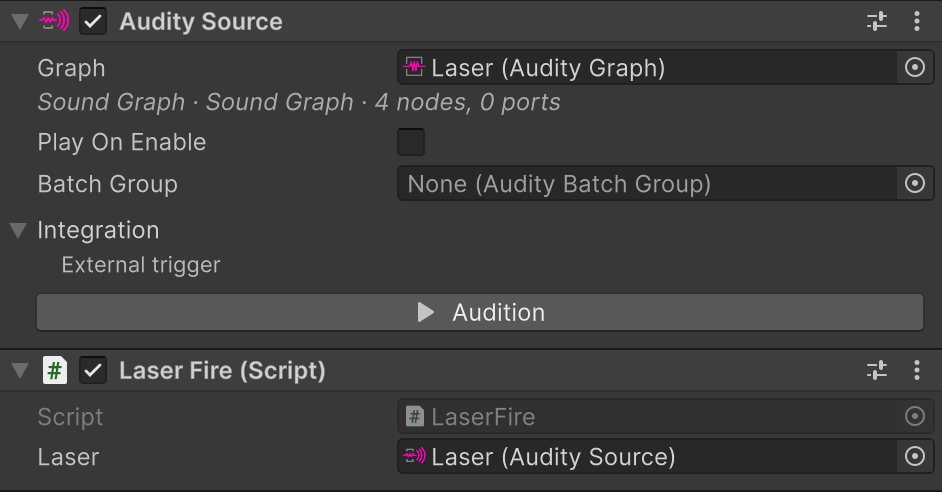 The Audity Source component with the Laser graph assigned
