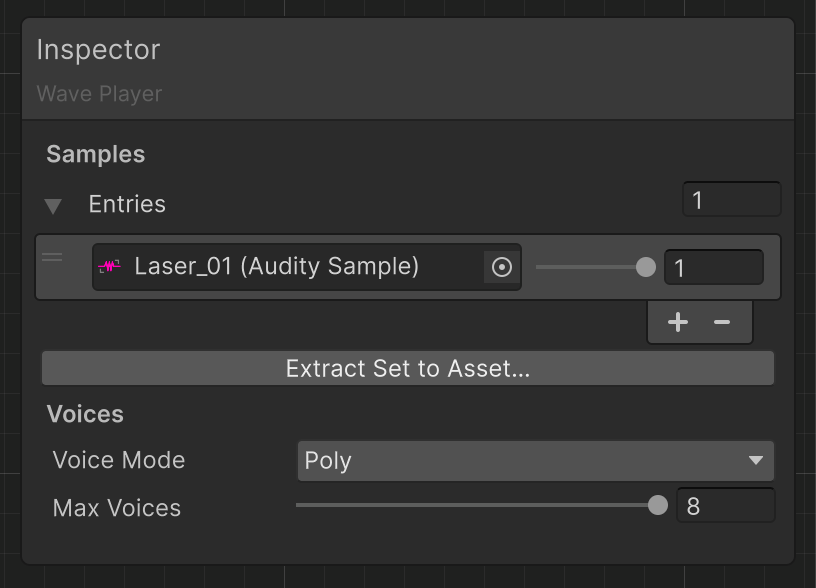 The Wave Player inspector with one Sample entry