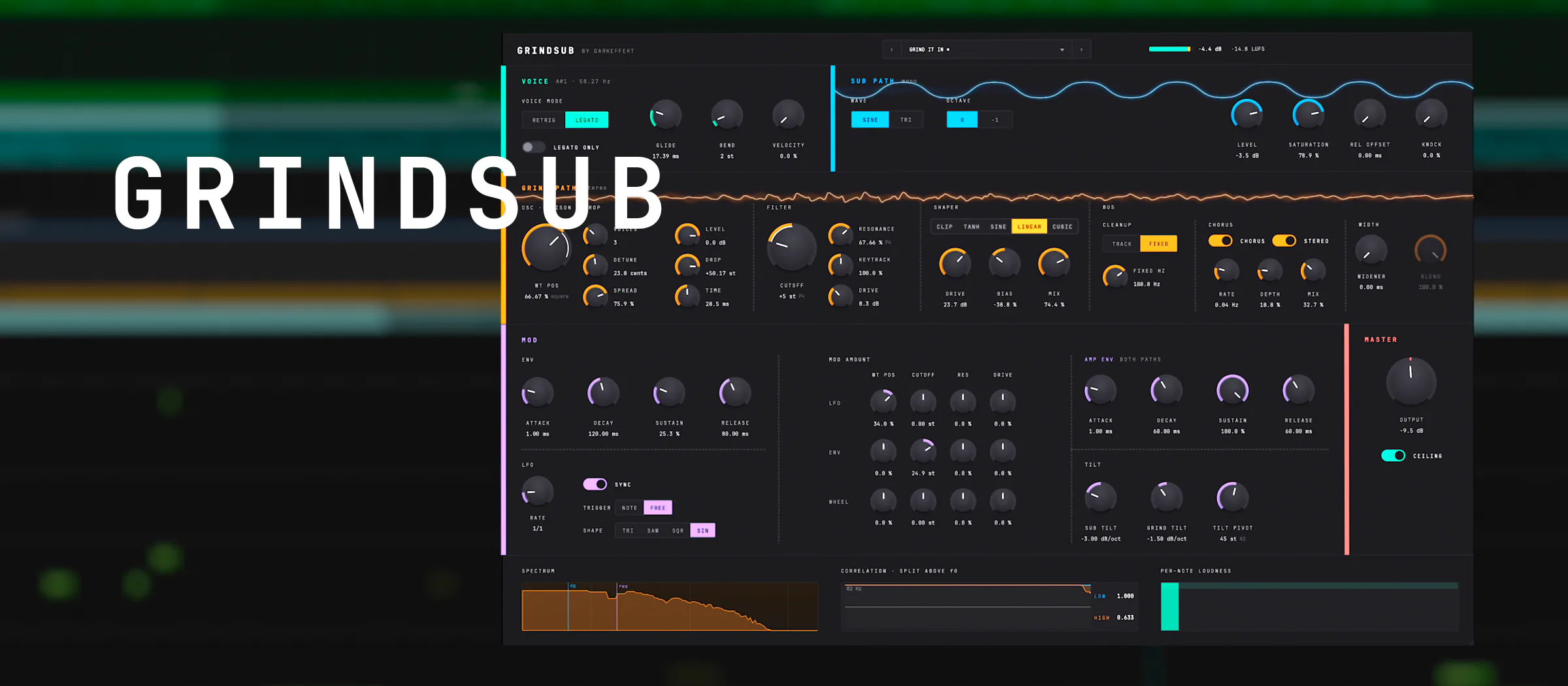 The GrindSub window over a DAW session