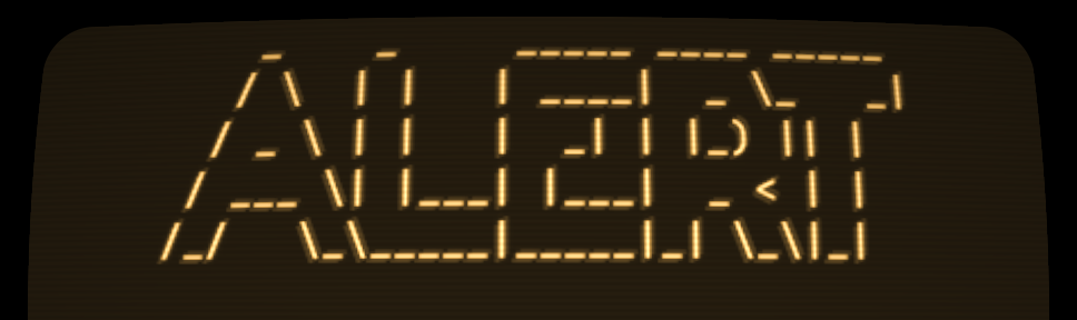 ALERT in large FIGlet lettering on an amber CRT screen type